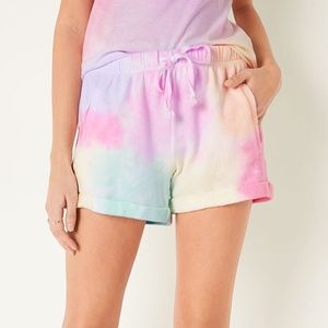 Victoria's Secret PINK Rolled Hem Sweat Shorts Tie Dye Logo Large NEW